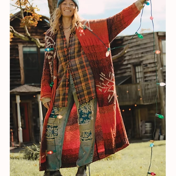 Free People Flury Cardigan Wool Blend Longline Open Front Cider Combo XS/S NWT - Picture 1 of 12
